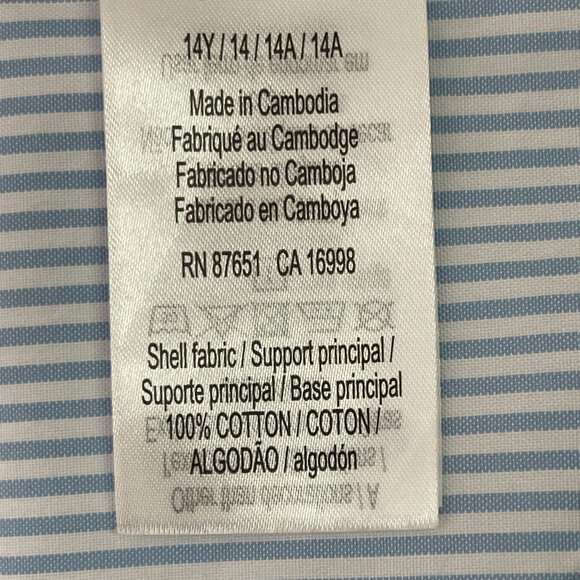 NWT Lacoste Kids' White Blue Striped Print Oxford Cotton Shirt Size 14 Years - Picture 5 of 8